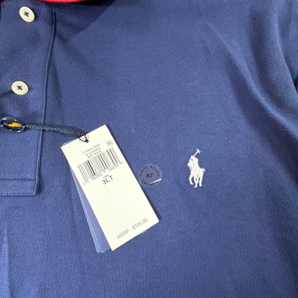 Polo Ralph Lauren Polo Shirt Mens 3XLT Navy Blue Red Trim Mesh Big & Tall Preppy - Picture 6 of 11